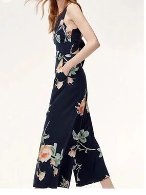 Aritzia Wilfred Floral Navy Wide-Leg Jumpsuit